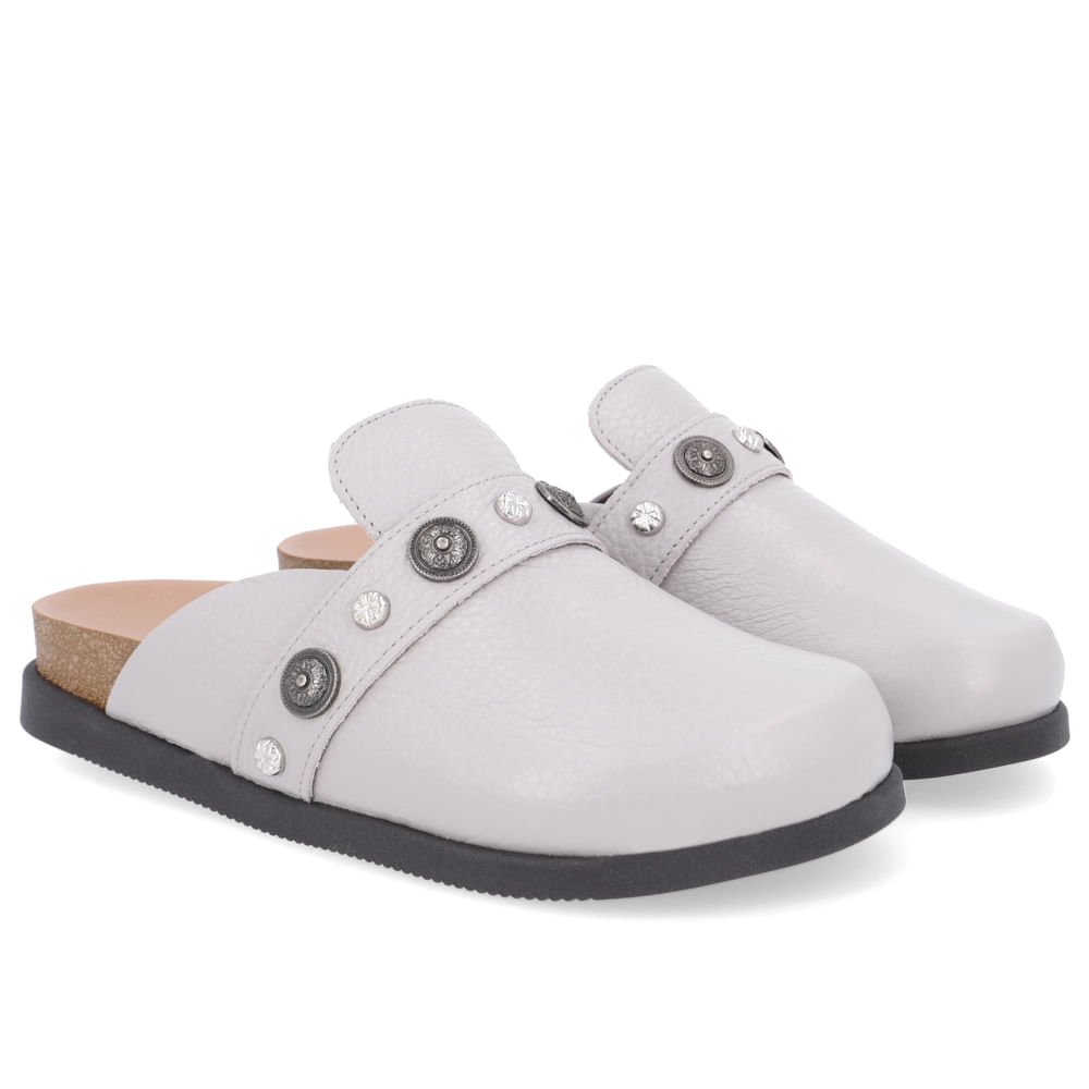 Mule Cinza Bico Redondo Enfeites Cinza 2