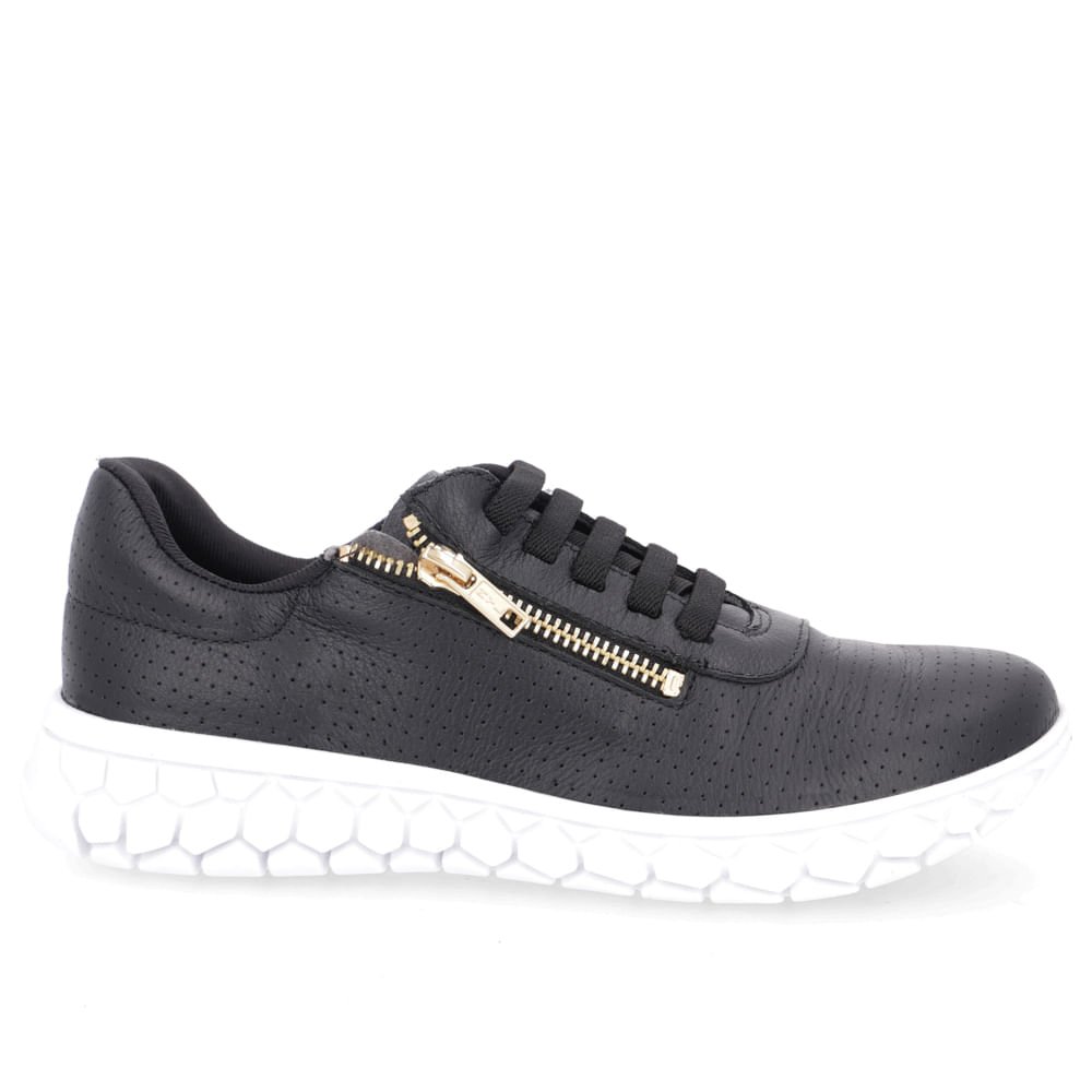 Tênis Slip On Preto Couro Sola Branca Zíper Preto 1