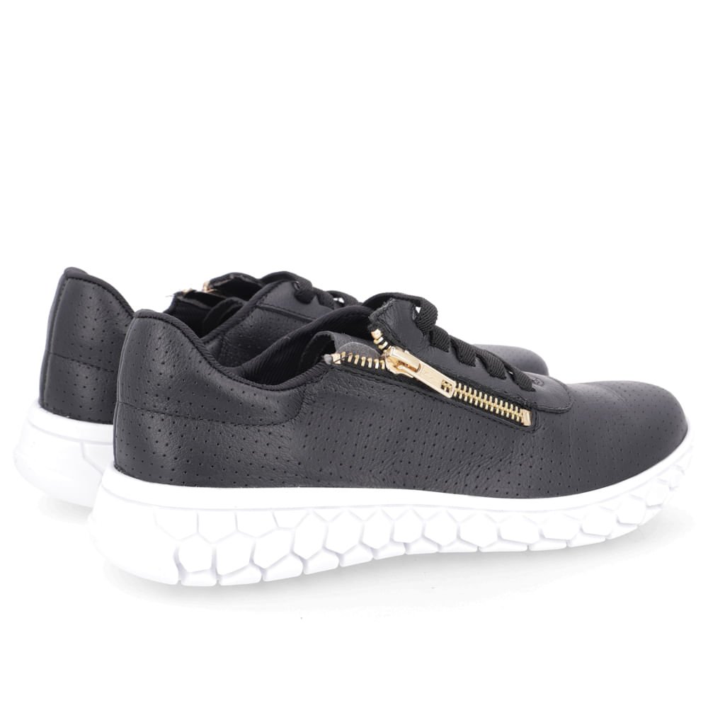 Tênis Slip On Preto Couro Sola Branca Zíper Preto 3