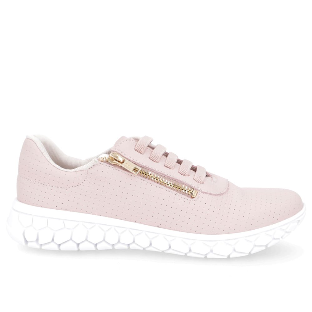 Tênis Slip On Rosa Couro Sola Branca Zíper