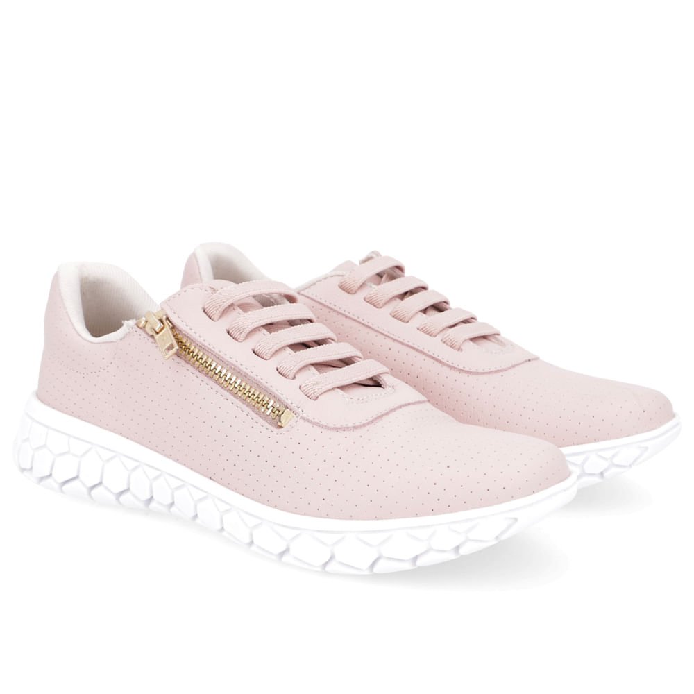 Tênis Slip On Rosa Couro Sola Branca Zíper Rosa 2