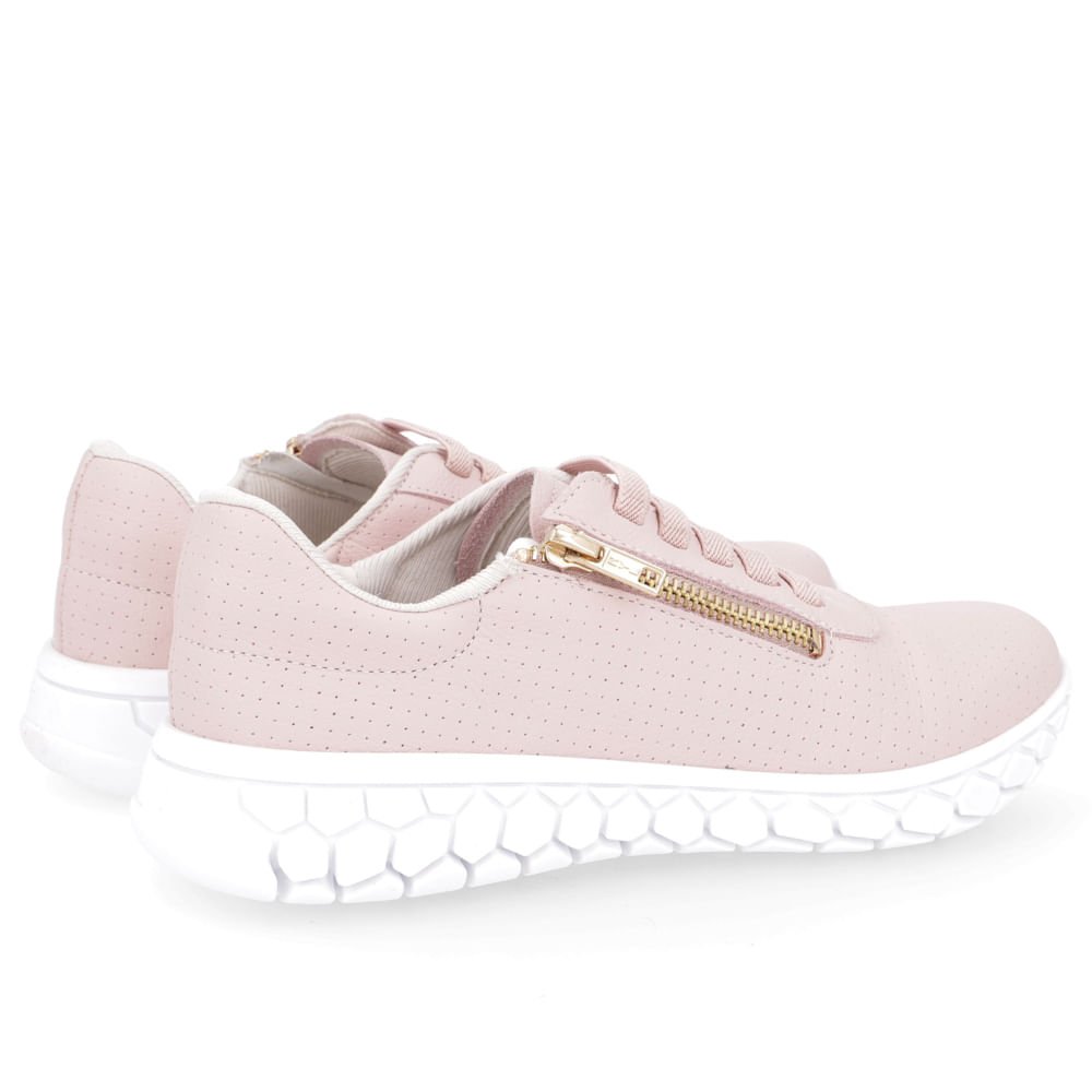 Tênis Slip On Rosa Couro Sola Branca Zíper Rosa 3