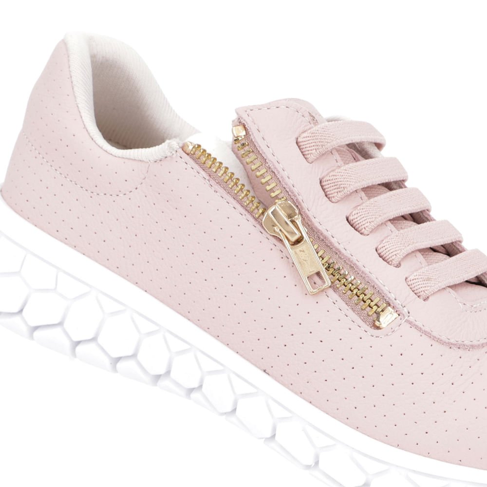 Tênis Slip On Rosa Couro Sola Branca Zíper Rosa 4