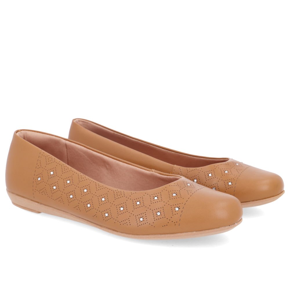 Sapatilha Marrom Couro Detalhe Laser Strass Marrom 2