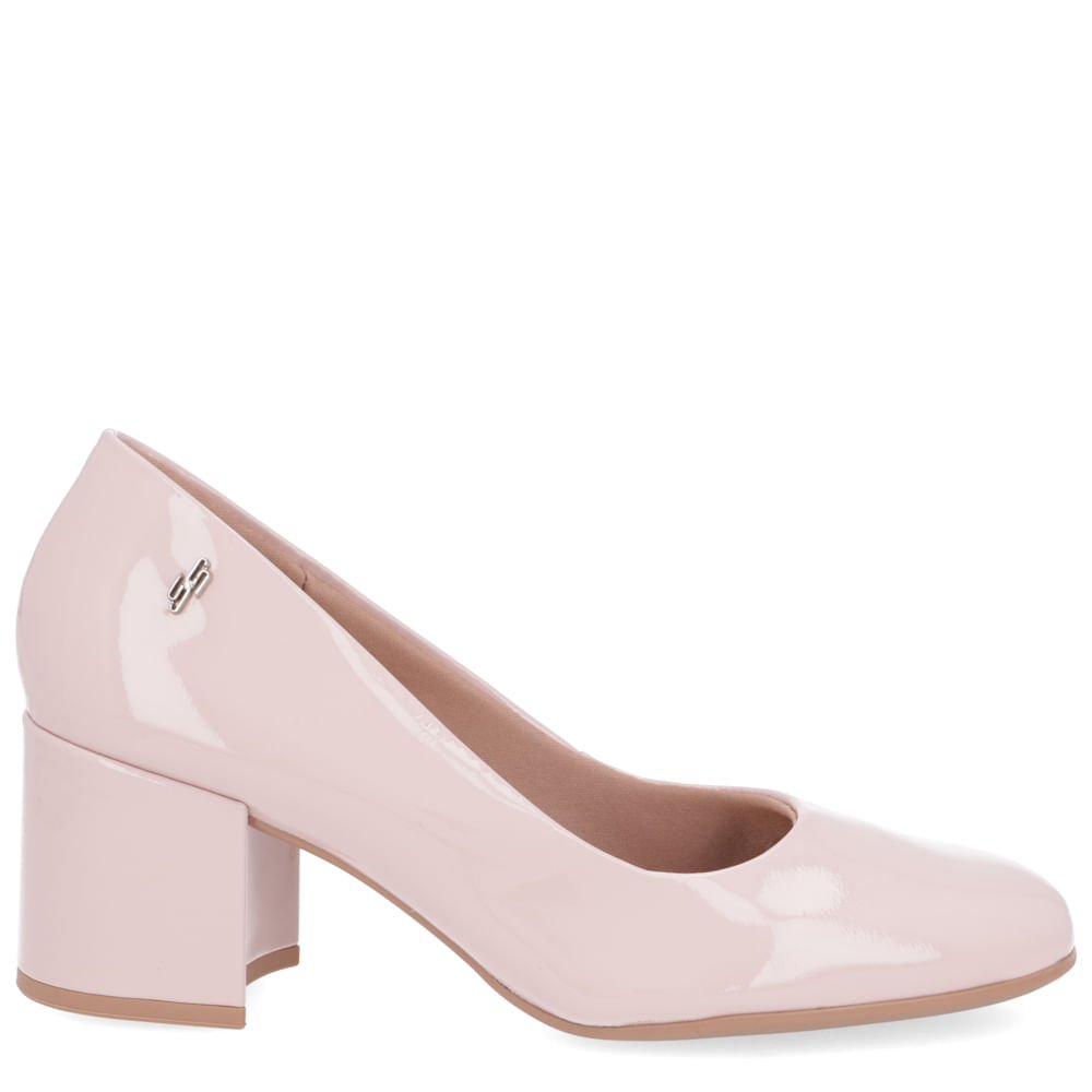 Scarpin Couro Verniz Rosa Salto Bloco Liso Rosa 1