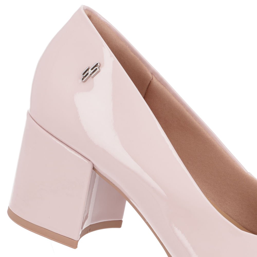 Scarpin Couro Verniz Rosa Salto Bloco Liso Rosa 4