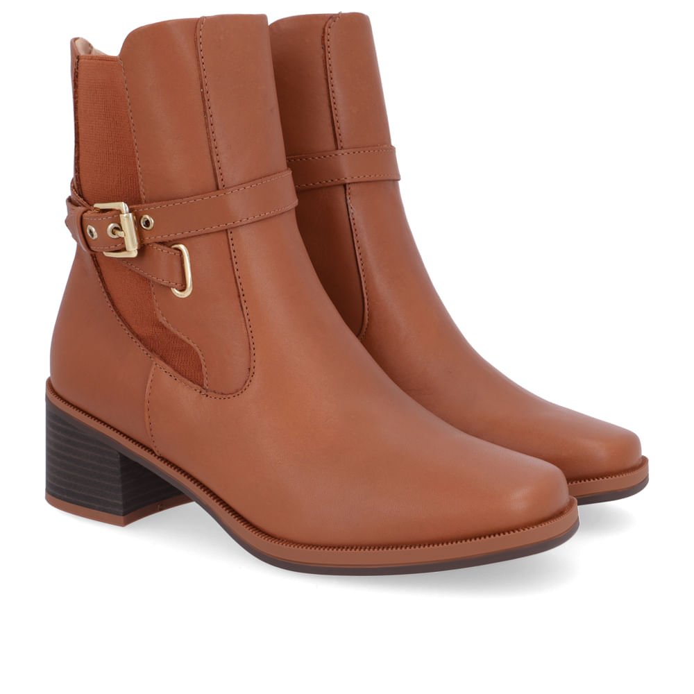 Bota Salto Bloco Marrom Canela Couro Tira Enfeite Marrom 2