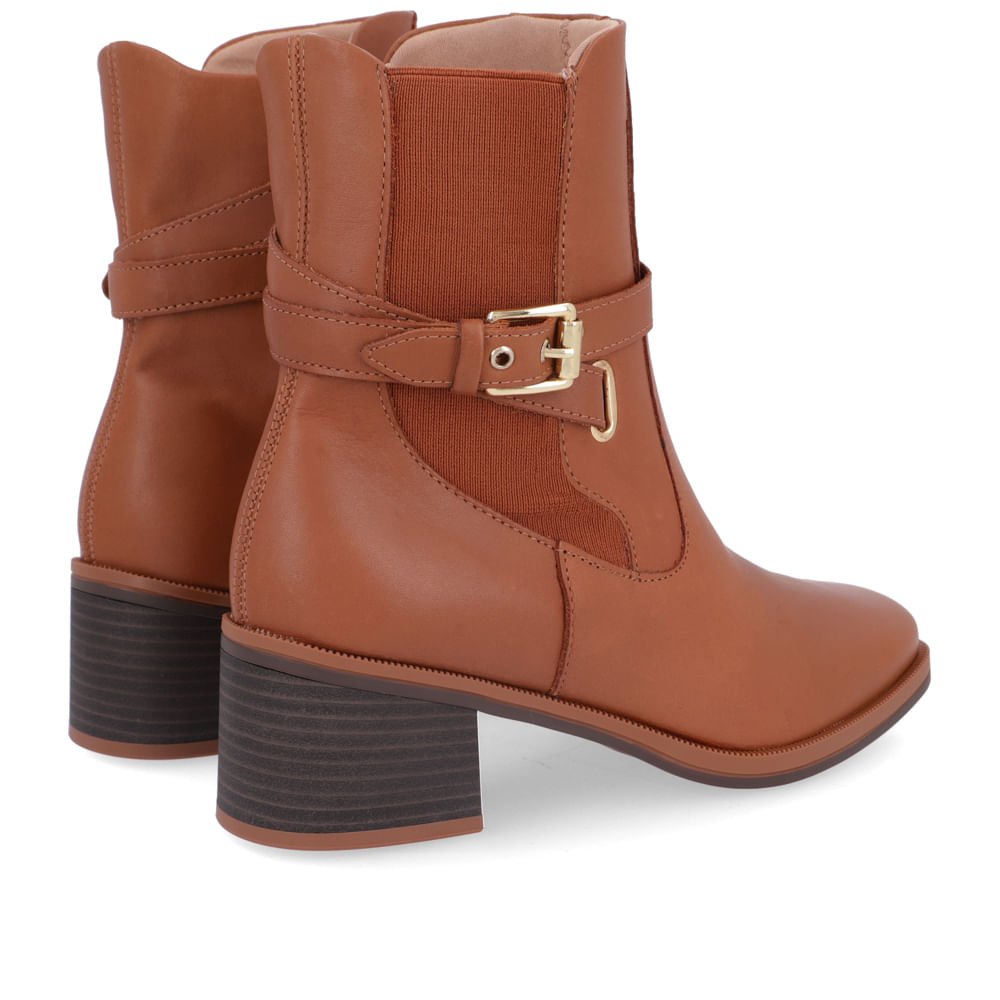 Bota Salto Bloco Marrom Canela Couro Tira Enfeite Marrom 3