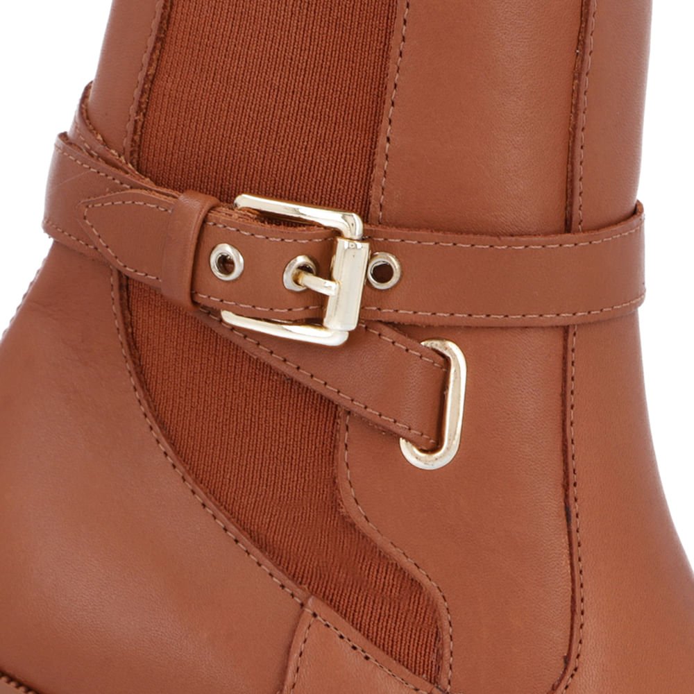 Bota Salto Bloco Marrom Canela Couro Tira Enfeite Marrom 4