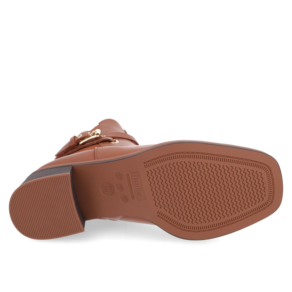 Bota Salto Bloco Marrom Canela Couro Tira Enfeite Marrom 5