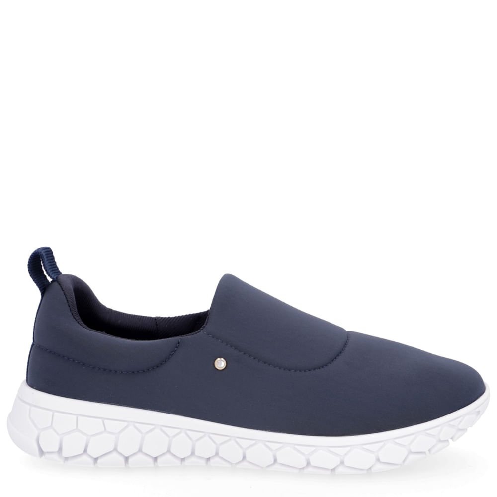 Tênis Slip On Azul Elastano Sola Branca