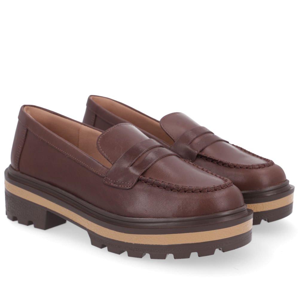 Loafer Marrom Chocolate Tratorado Couro Tira Vazada Marrom 2