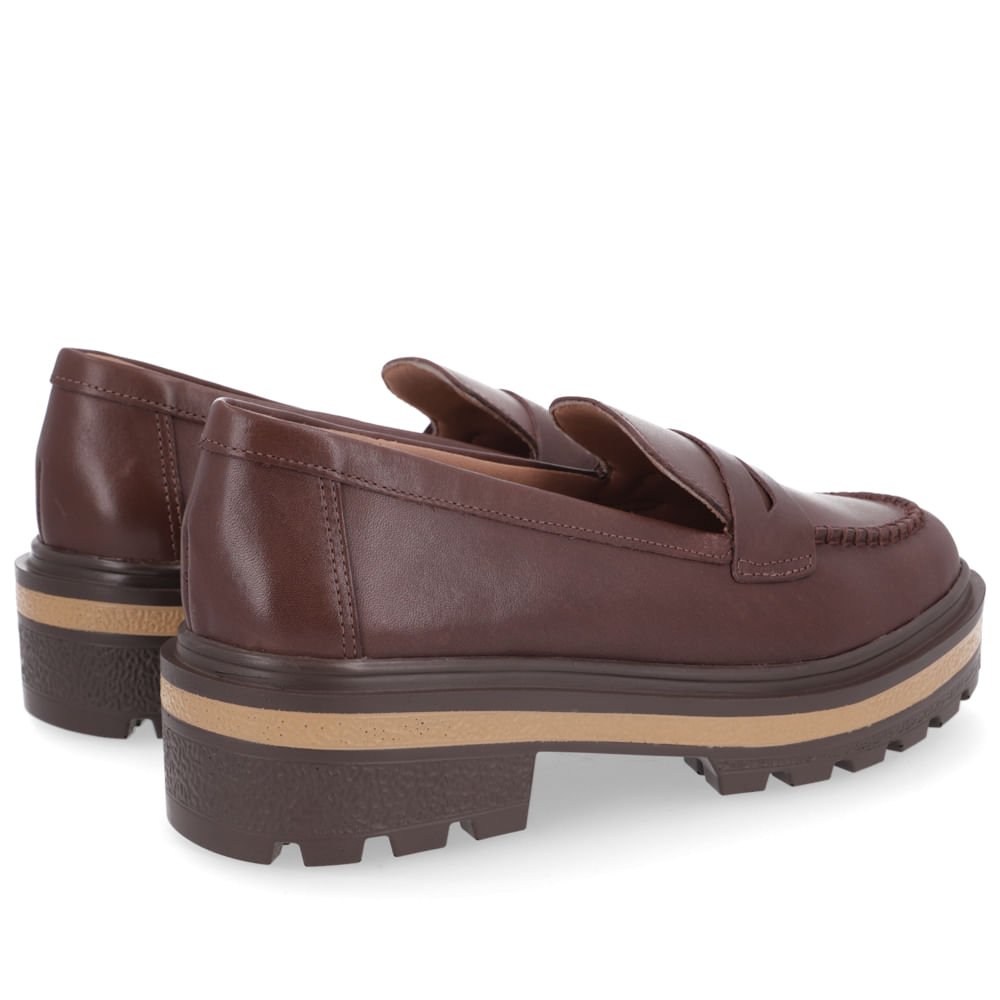 Loafer Marrom Chocolate Tratorado Couro Tira Vazada Marrom 3