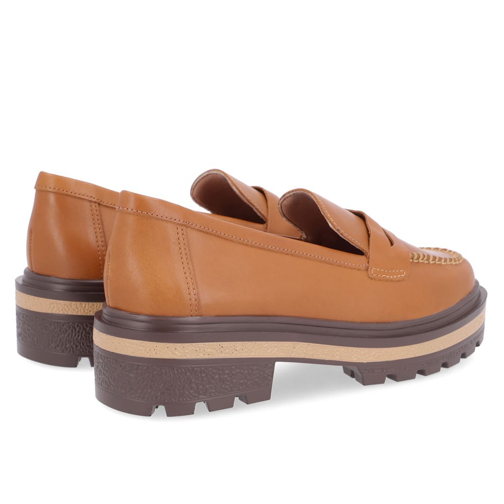 Loafer Marrom Tan Tratorado Couro Tira Vazada Marrom 3