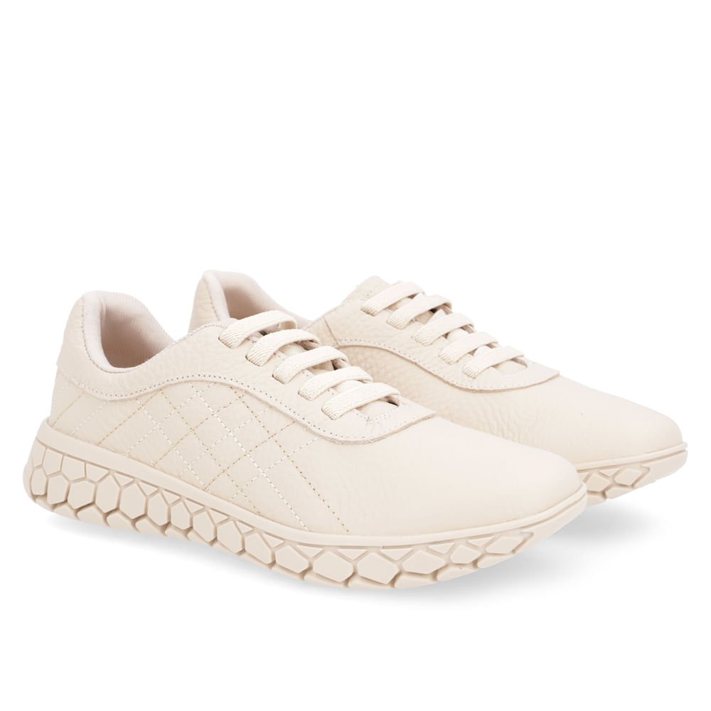 Tênis Bege Couro Detalhe Matelassê Bege 2