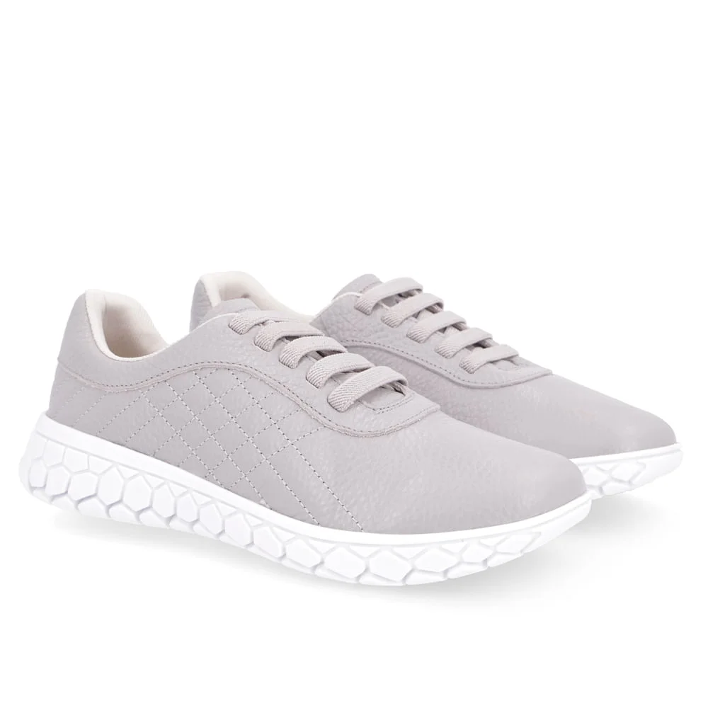 Tênis Cinza Couro Detalhe Matelassê Cinza 2