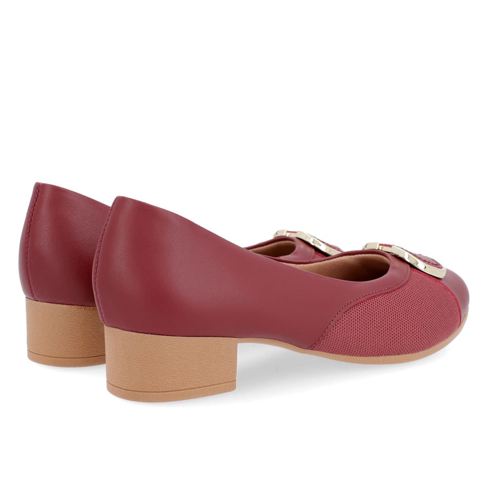 Scarpin Couro Vermelho Salto Bloco Tecido Bordô 3