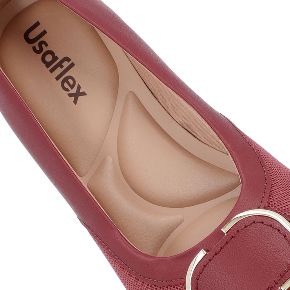 Scarpin Couro Vermelho Salto Bloco Tecido Bordô 4