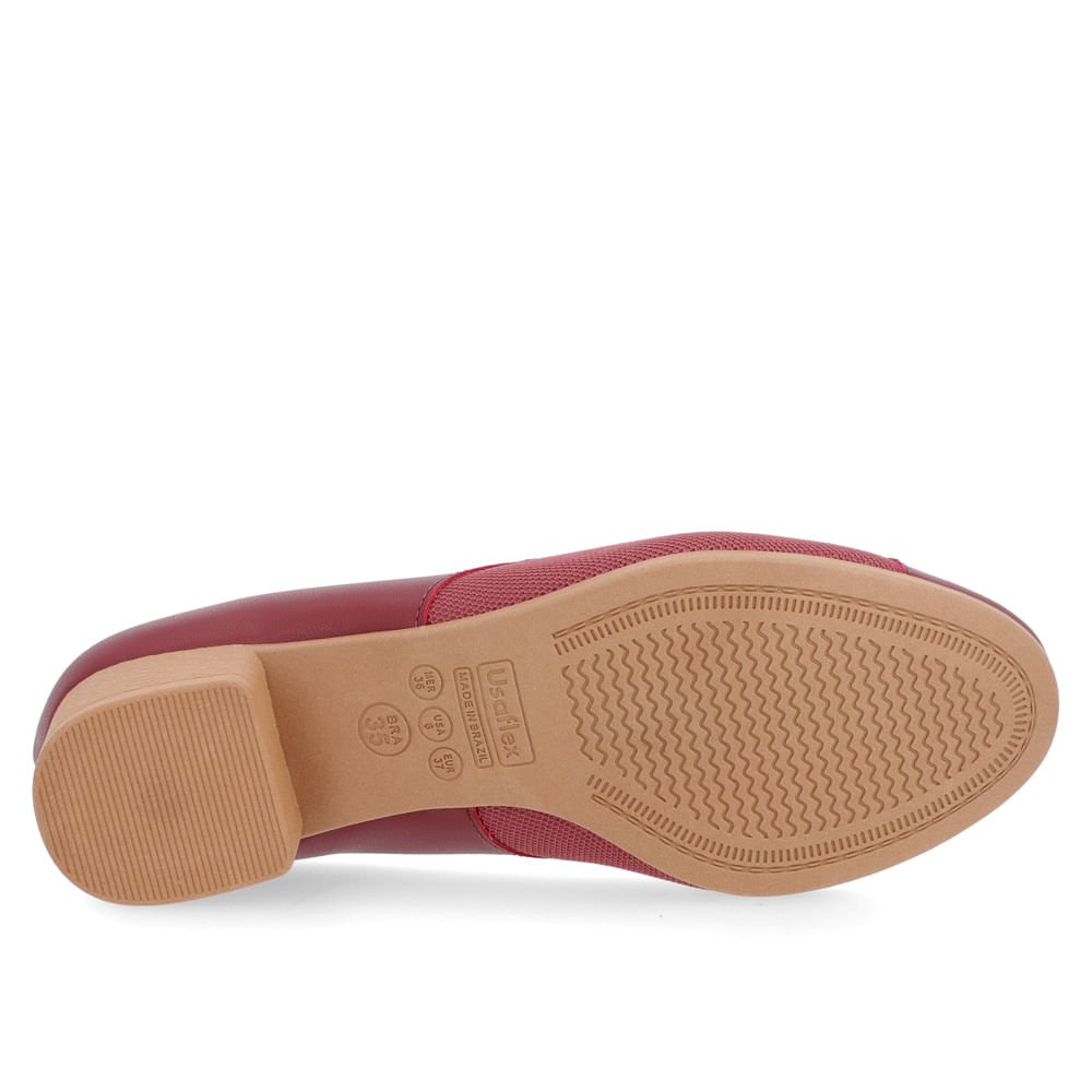 Scarpin Couro Vermelho Salto Bloco Tecido Bordô 5
