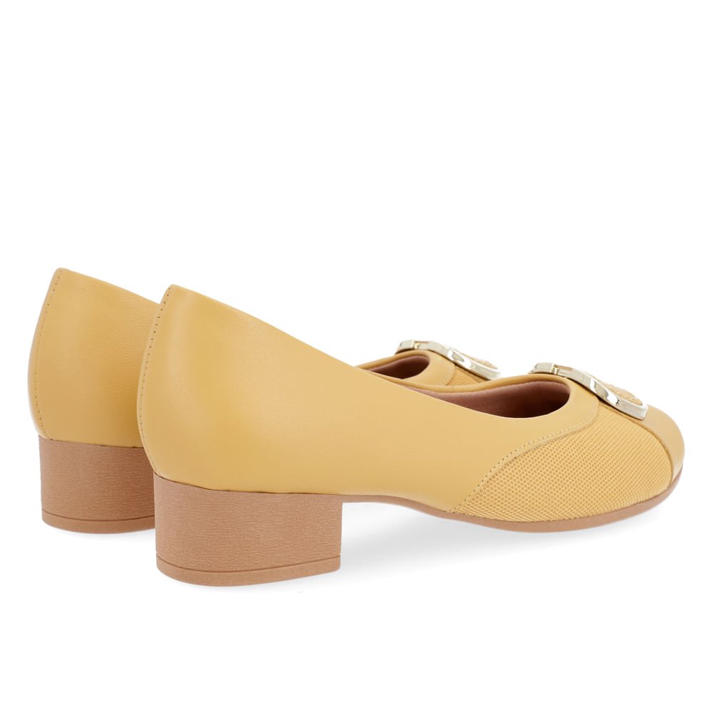 Scarpin Couro Amarelo Mel Salto Bloco Tecido Amarelo 3
