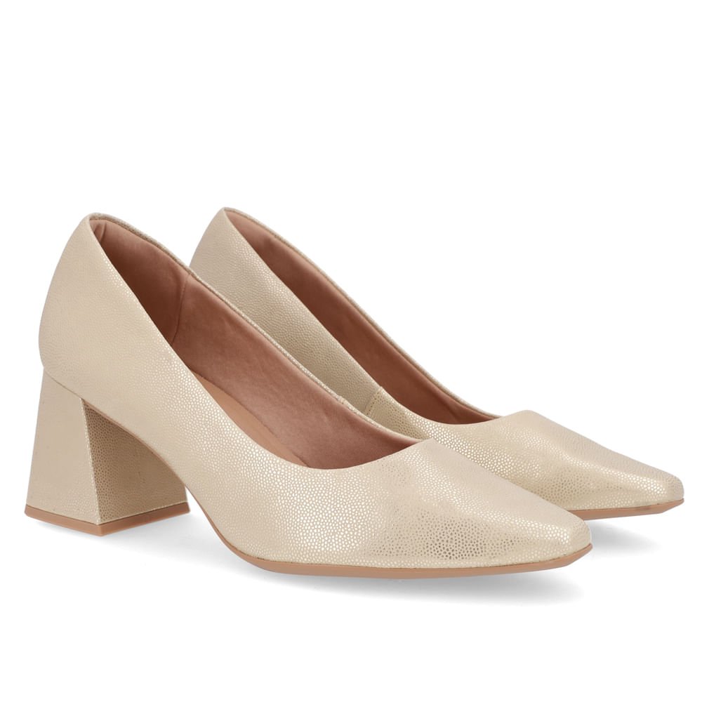 Scarpin Couro Arraia Dourado Bico Fino Dourado 2