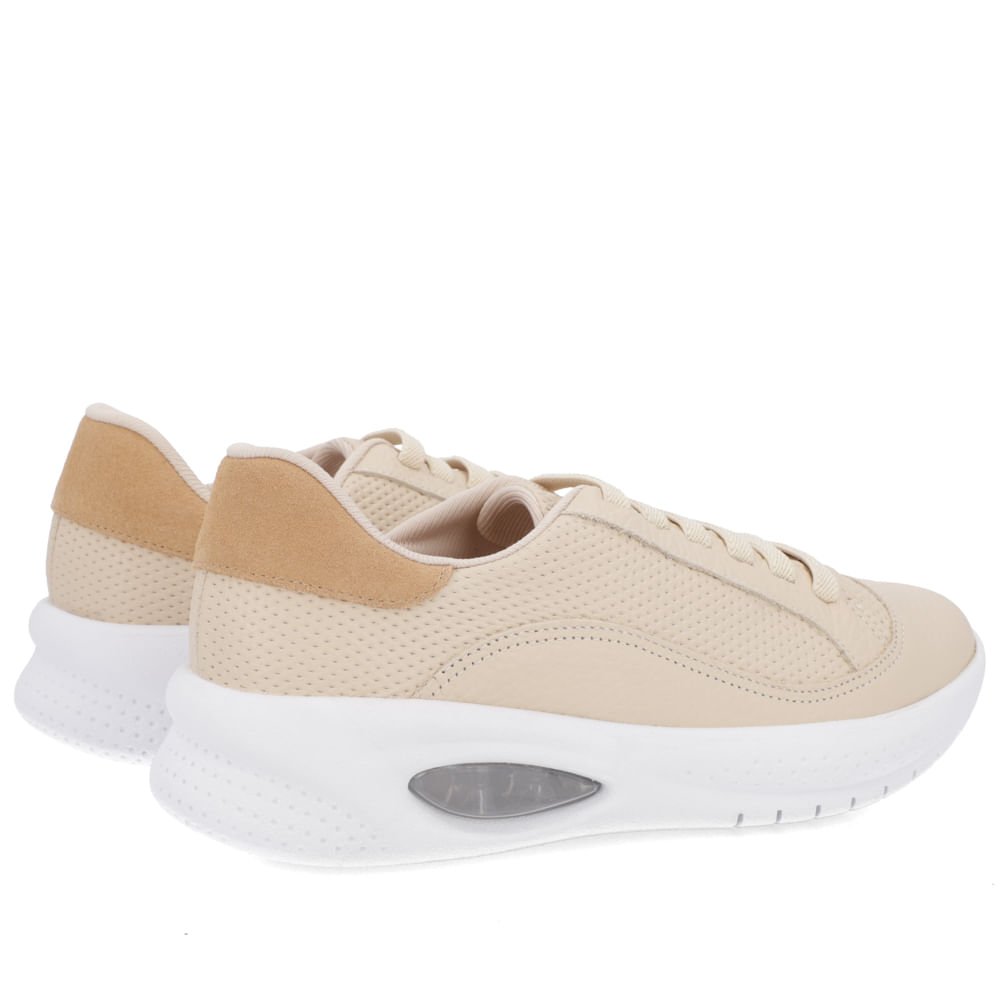Tênis Bege Couro Cadarço Elástico Bege 3