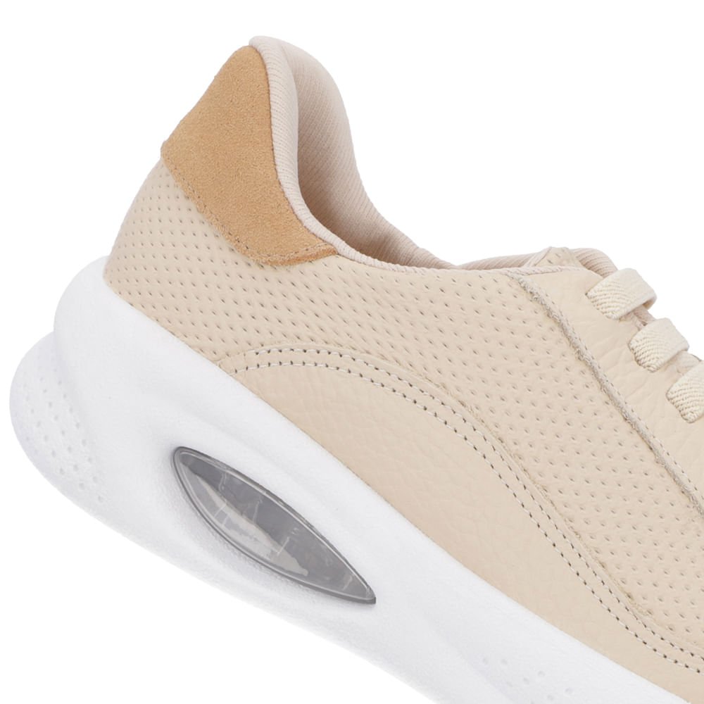 Tênis Bege Couro Cadarço Elástico Bege 4