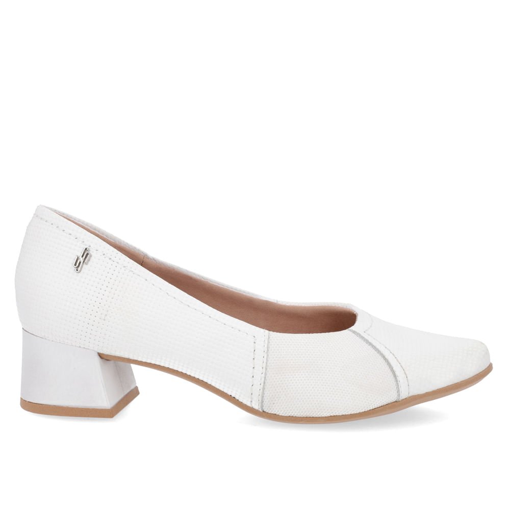 Scarpin Salto Bloco Branco Tecido Branco 1