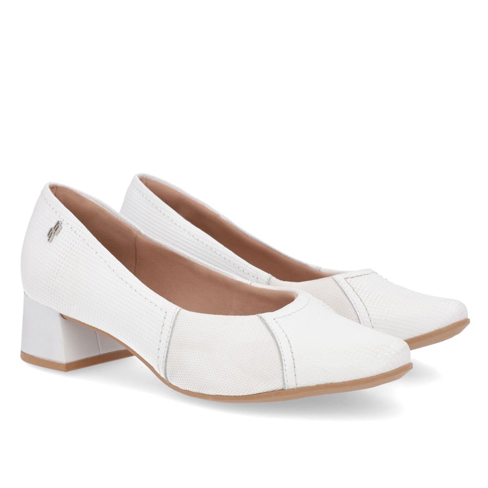Scarpin Salto Bloco Branco Tecido Branco 2