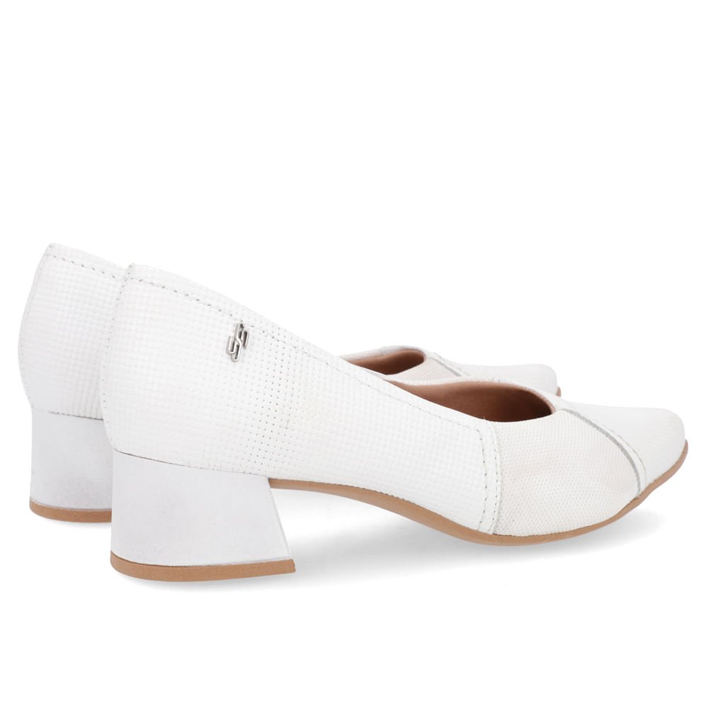 Scarpin Salto Bloco Branco Tecido Branco 3