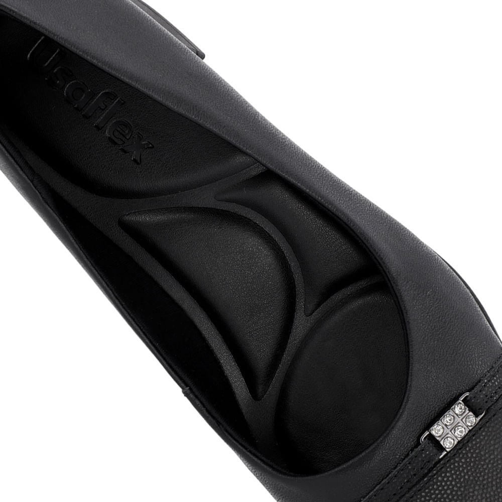 Scarpin Couro Preto Salto Bloco Bico Redondo Preto 4