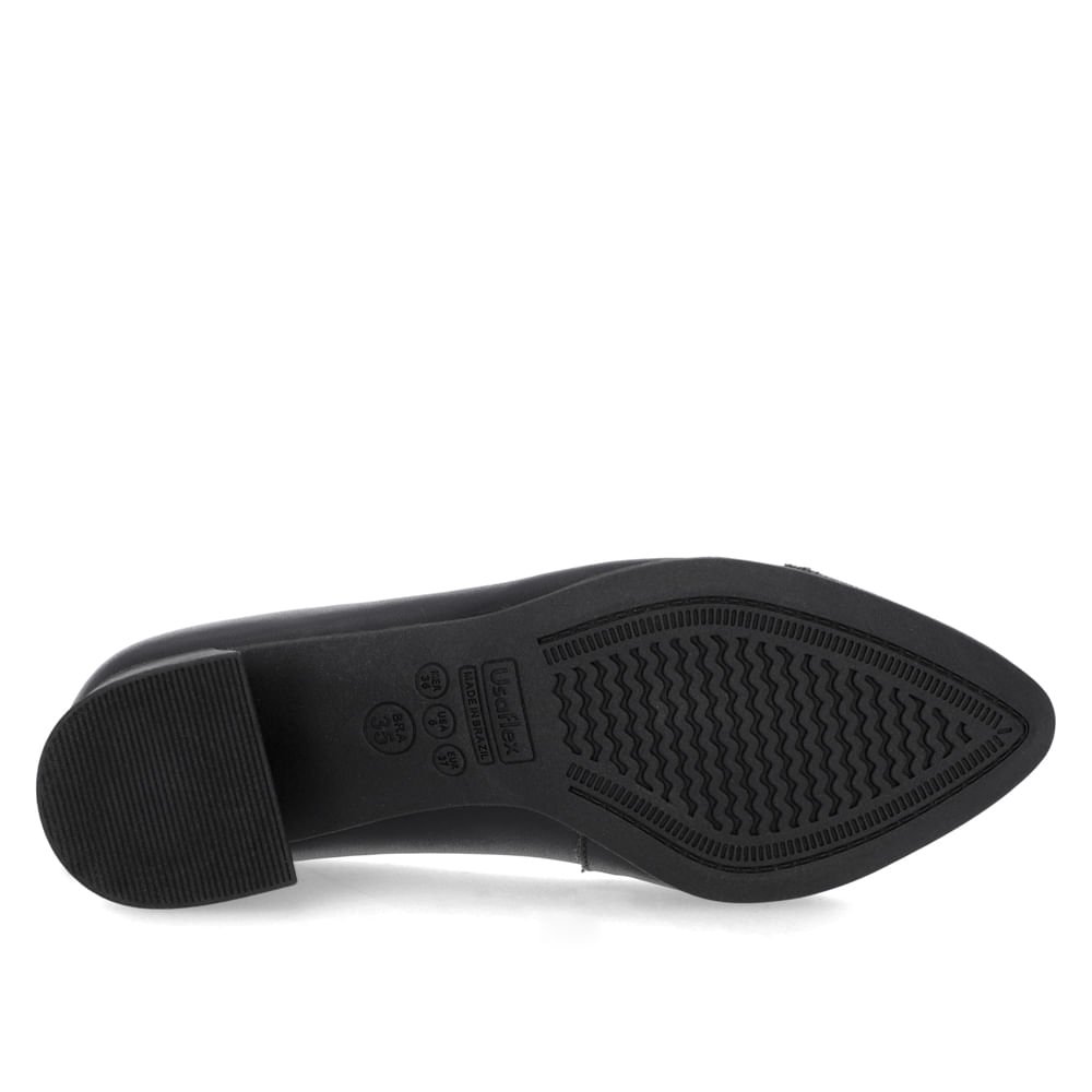 Scarpin Couro Preto Salto Bloco Bico Redondo Preto 5