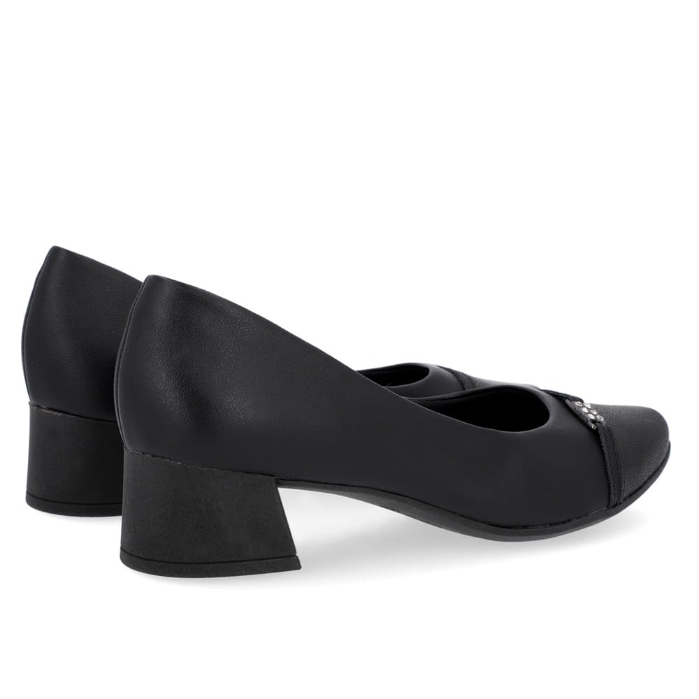 Scarpin Couro Preto Salto Bloco Bico Redondo Preto 2