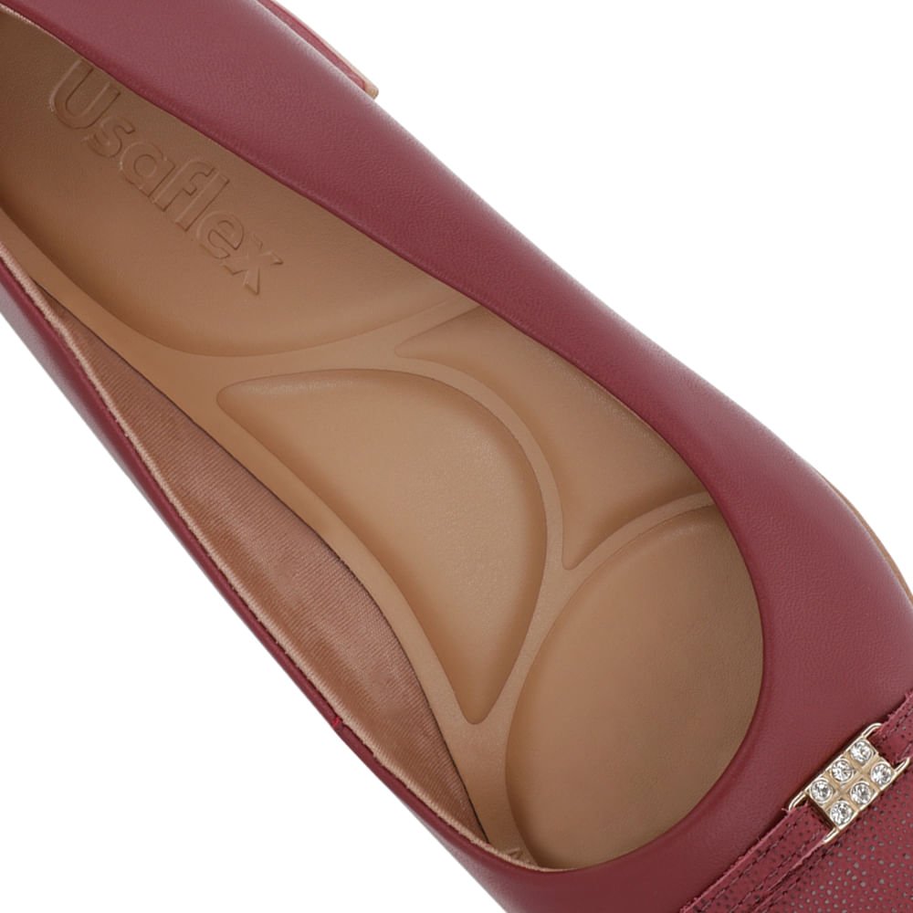 Scarpin Couro Vermelho Salto Bloco Bico Redondo Bordô 4