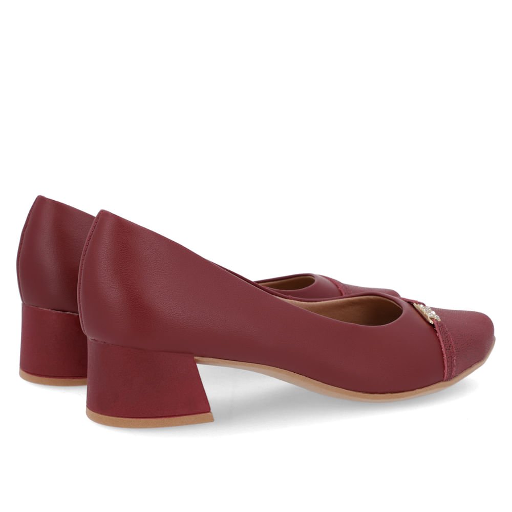 Scarpin Couro Vermelho Salto Bloco Bico Redondo Bordô 3