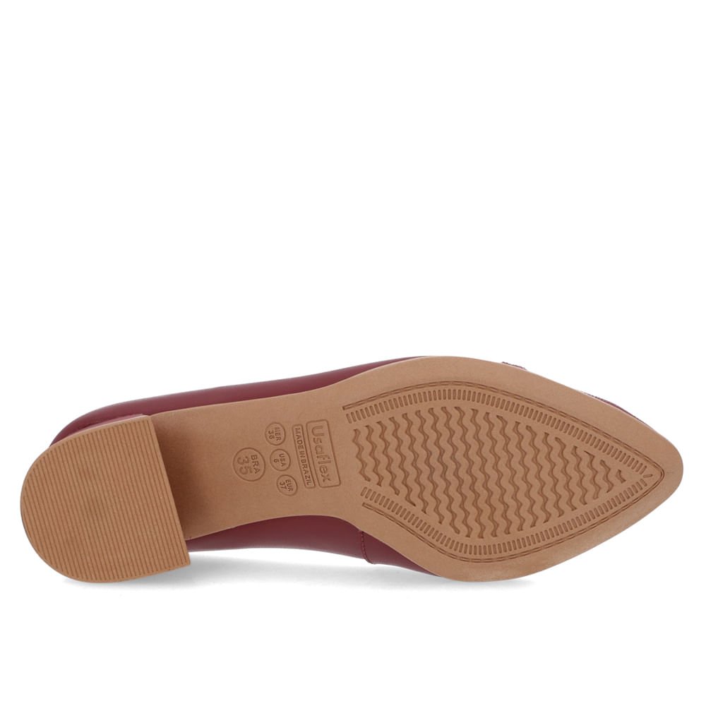 Scarpin Couro Vermelho Salto Bloco Bico Redondo Bordô 5