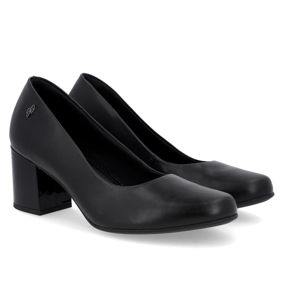 Scarpin Couro Preto Salto Bloco Preto 2