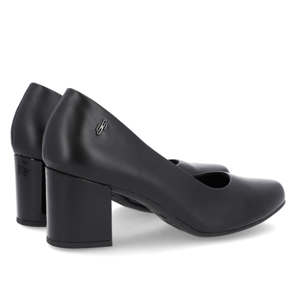Scarpin Couro Preto Salto Bloco Preto 3