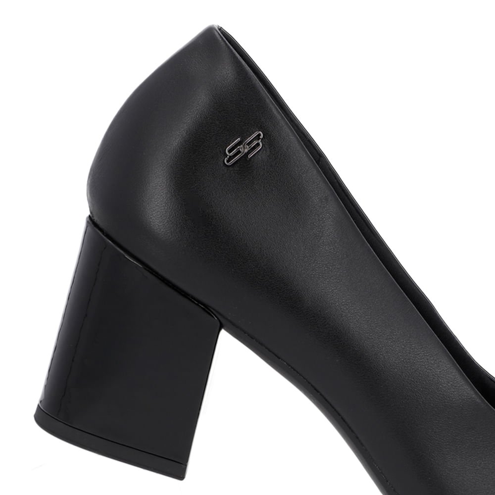 Scarpin Couro Preto Salto Bloco Preto 4