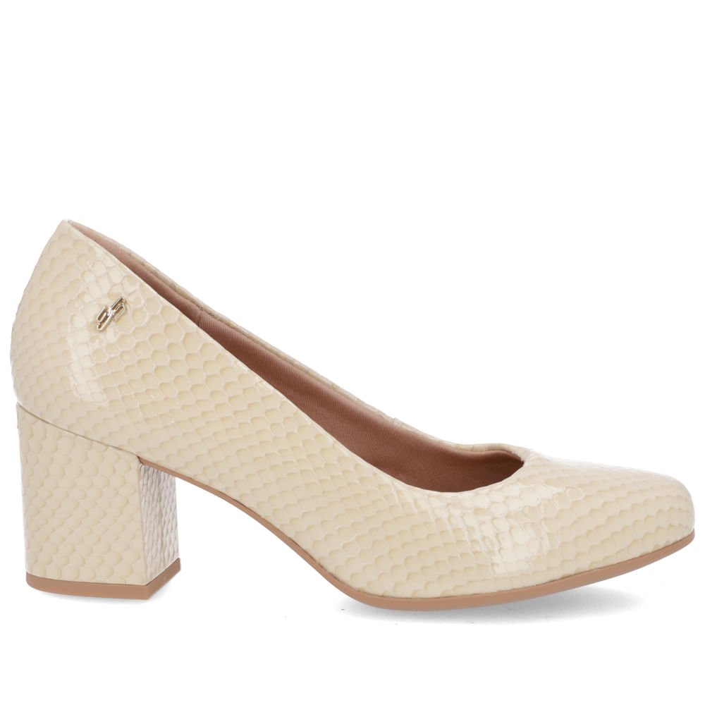 Scarpin Couro Serpente Bege Salto Bloco Bege 1