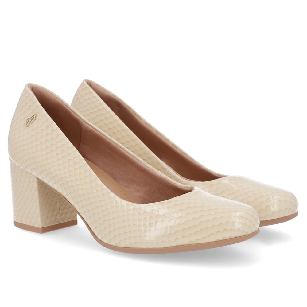 Scarpin Couro Serpente Bege Salto Bloco Bege 2