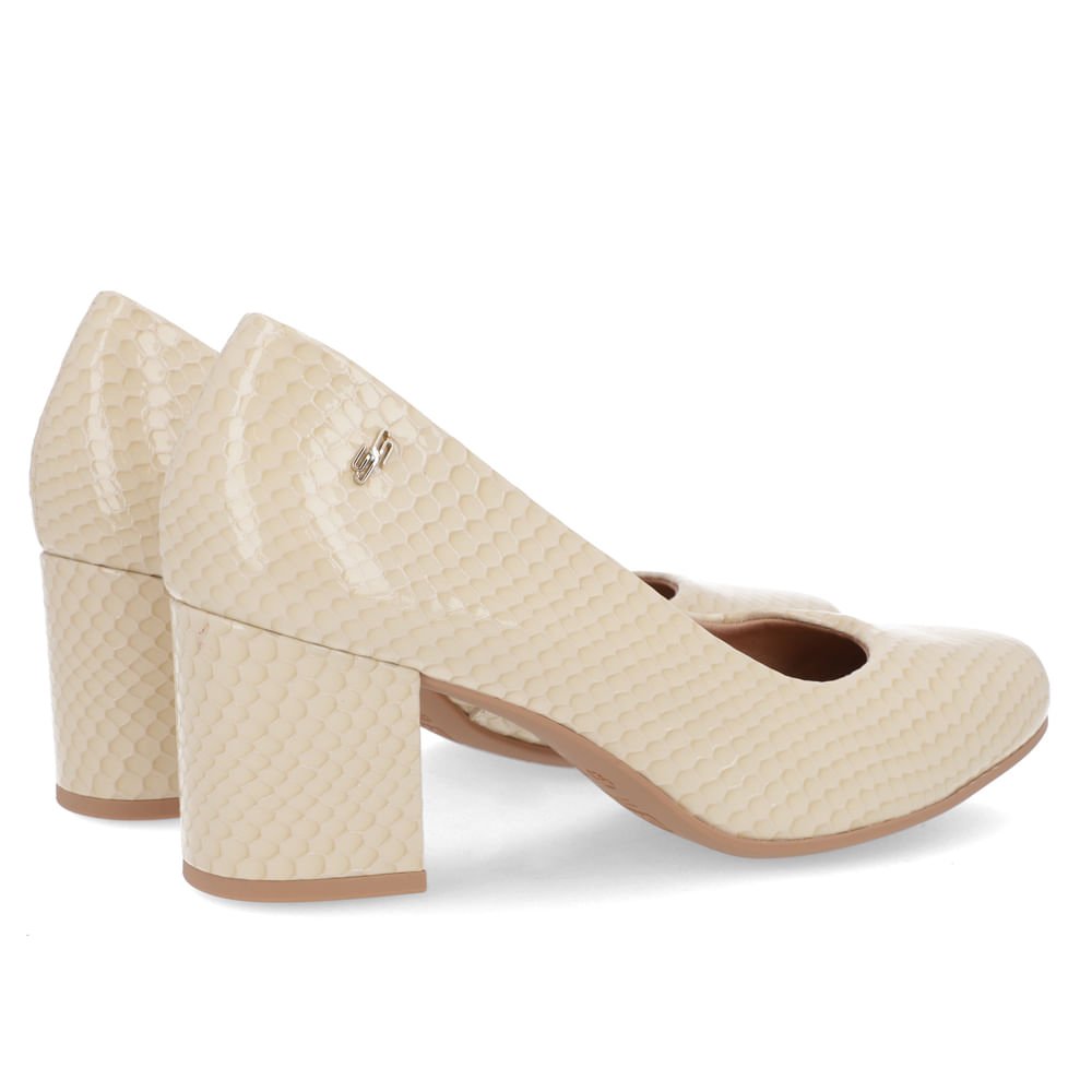 Scarpin Couro Serpente Bege Salto Bloco Bege 3