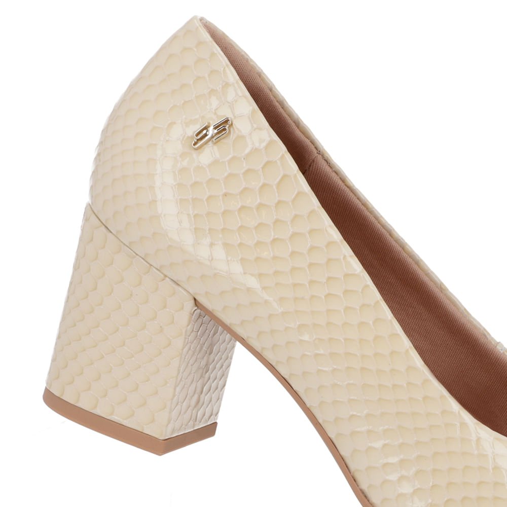 Scarpin Couro Serpente Bege Salto Bloco Bege 4
