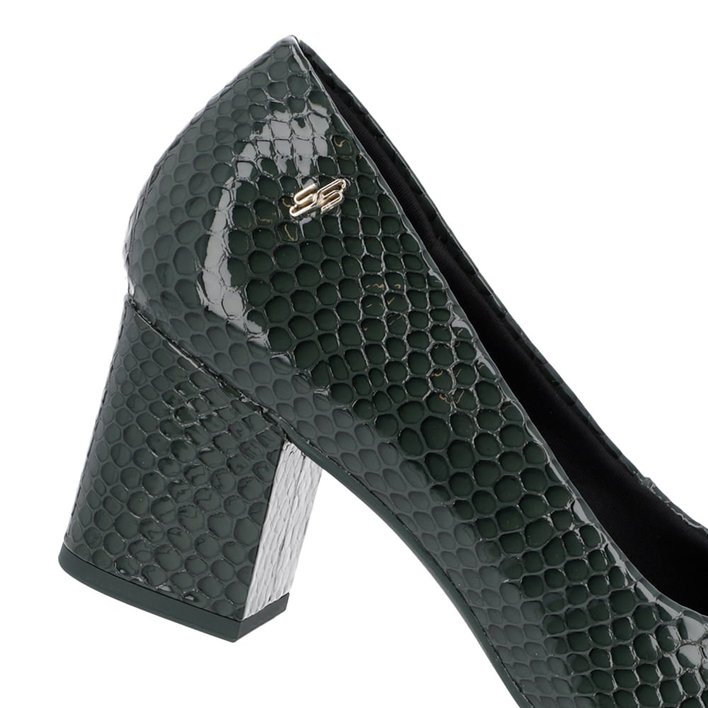 Scarpin Couro Serpente Verde Salto Bloco Verde 4