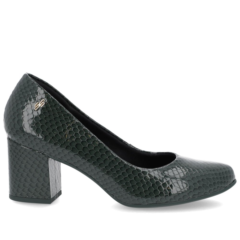 Scarpin Couro Serpente Verde Salto Bloco Verde 1