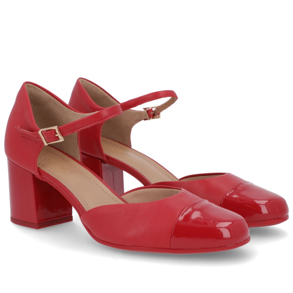 Scarpin Couro Vermelho Salto Bloco Vermelho 2