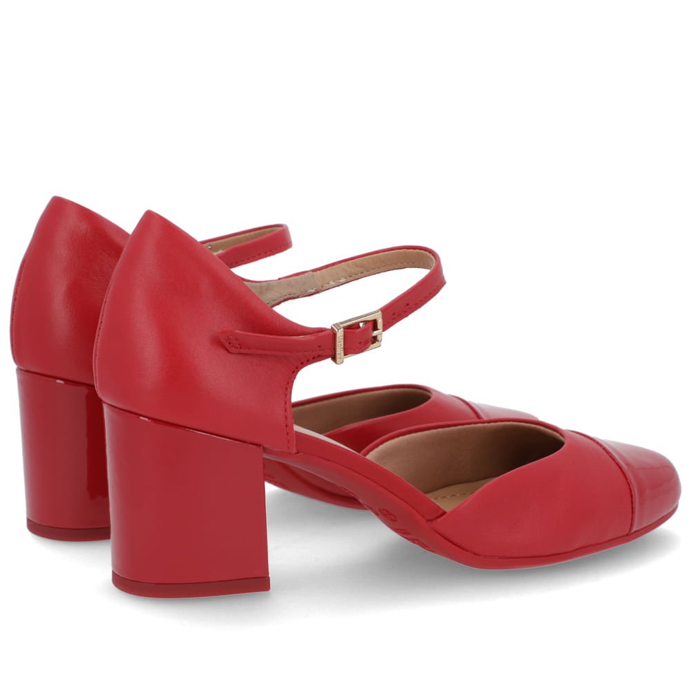 Scarpin Couro Vermelho Salto Bloco Vermelho 3