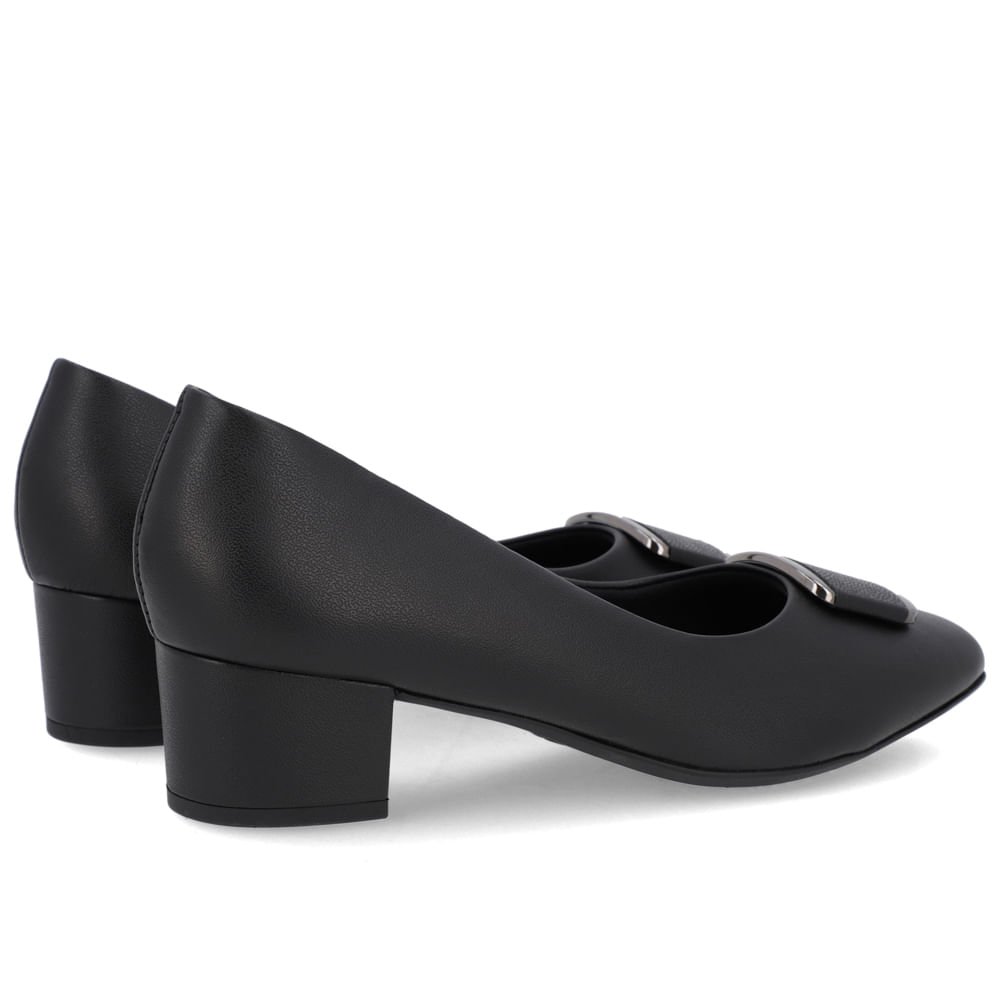 Scarpin Couro Preto Salto Bloco Enfeite Preto 3