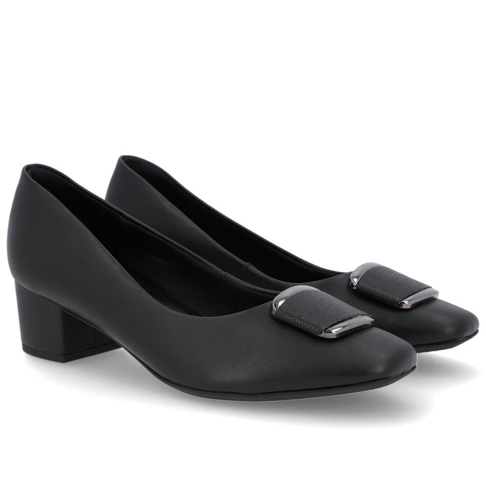 Scarpin Couro Preto Salto Bloco Enfeite Preto 2
