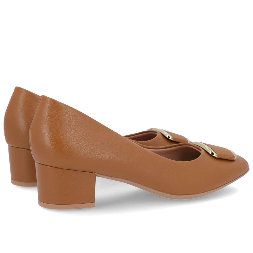 Scarpin Couro Marrom Salto Bloco Enfeite Marrom 3